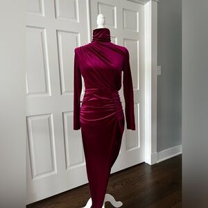 Ruched Asymmetrical Velvet Midi Dress